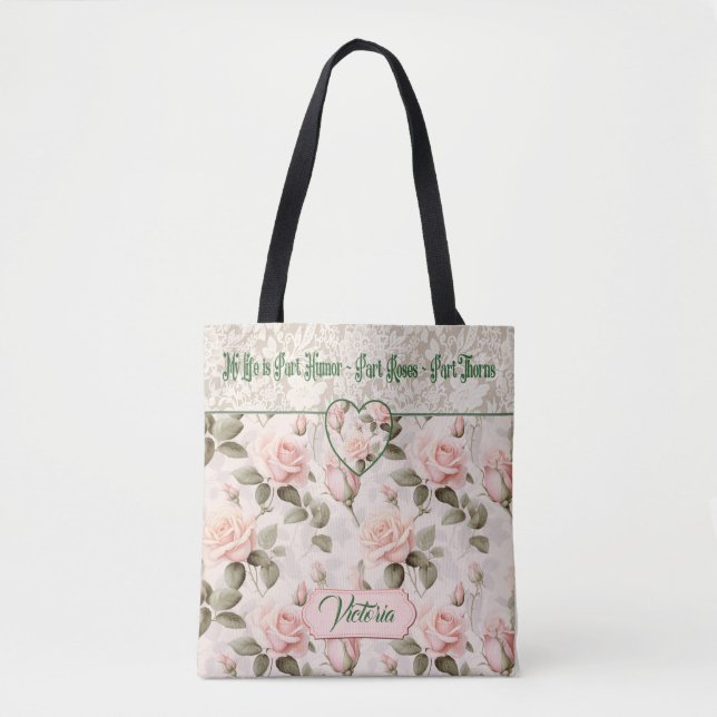 Tote Bag Aquarelle rose et dentelle Rose Floral Bride (Devant)