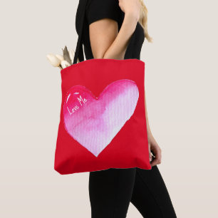 Tote Bag Aquarelle rose et rouge coeur pop art valentine