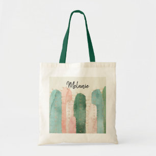 Tote Bag Aquarelle rose et vert Cactus
