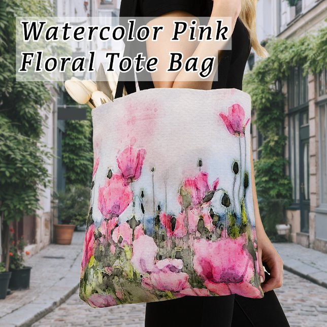 Tote Bag Aquarelle rose Fleur moderne Cosmopolite (This Watercolor Pink Floral Tote bag makes a great Mother's Day or Valentines Day Gift)