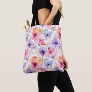 Tote Bag Aquarelle Rose Lavande Rouge Floral Pastel Printem