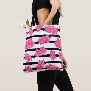 Tote Bag Aquarelle rose Lotus Motif