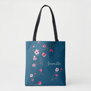 Tote Bag Aquarelle rose moderne fleurs de cerisiers Nom