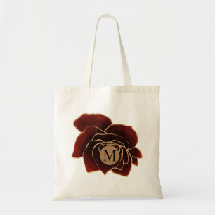 Tote Bag aquarelle rose or bordeaux faux feuille monogramme