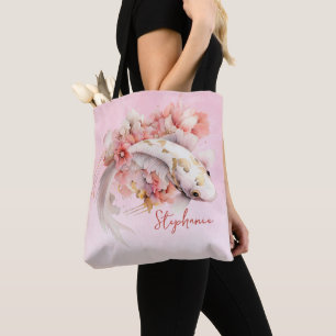 Tote Bag Aquarelle rose or Koi poisson floral personnalisé