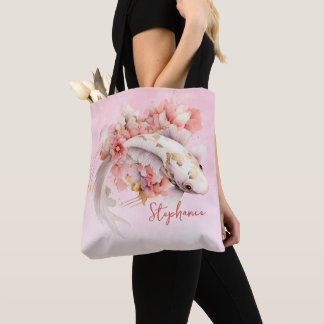 Tote Bag Aquarelle rose or Koi poisson floral personnalisé