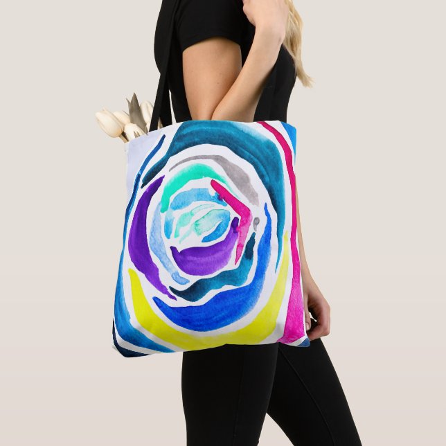 Tote Bag Aquarelle rose pop art bleu (De près)
