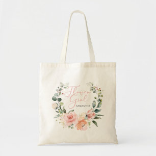 Tote Bag Aquarelle rose Script Floral Wreath Flower Girl