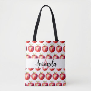 Tote Bag Aquarelle Rouge Pomme Nom du Motif Monogramme