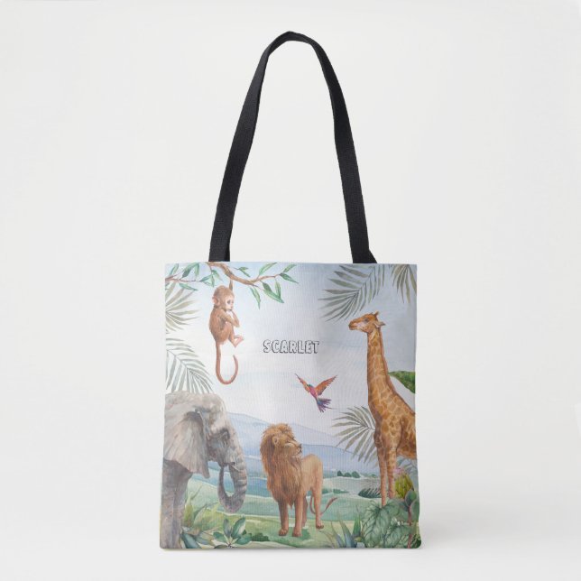 Tote Bag Aquarelle Safari sauvage Jungle Animaux africains (Devant)