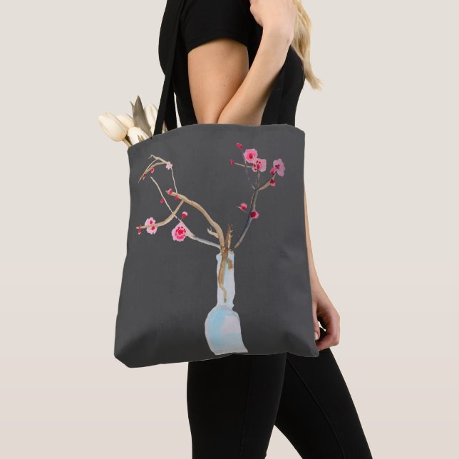 Tote Bag Aquarelle sakura fleurs de cerisier rose (De près)