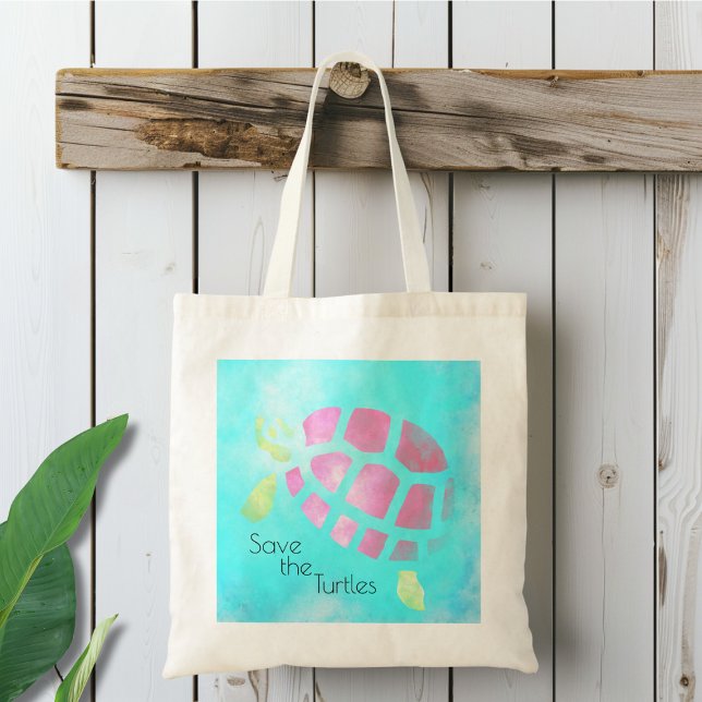 Tote Bag Aquarelle Sauvez les tortues (Créateur téléchargé)
