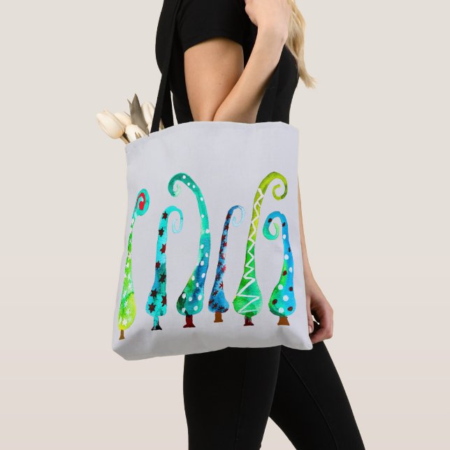 Tote Bag Aquarelle simienne arbres de Noël (De près)