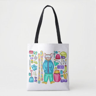 Tote Bag Aquarelle Ski Pika avec engrenage