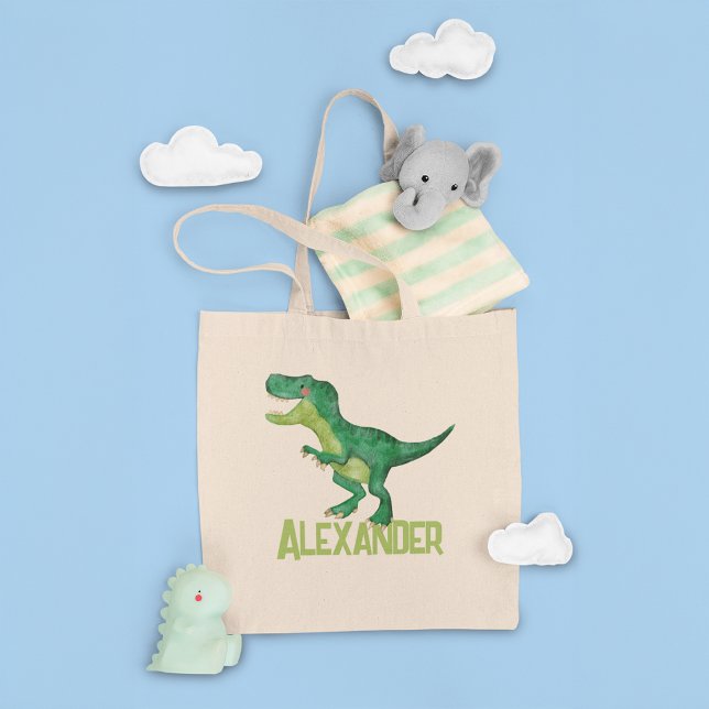 Tote Bag Aquarelle T-rex Dinosaure avec nom enfant personna (Créateur téléchargé)