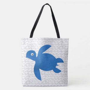 Tote Bag Aquarelle Tortue De Mer Shibori Vague Et Rayures