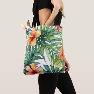 Tote Bag Aquarelle tropicale Art botanique | Palm Hibiscus