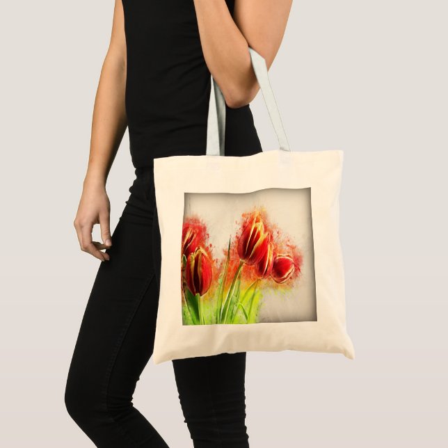 Tote Bag Aquarelle Tulipes rouge Jaune Fleur (Devant (produit))