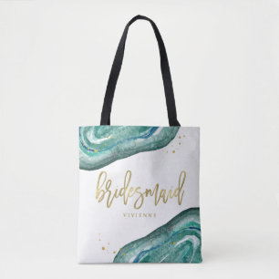 Tote Bag Aquarelle Turquoise et Gold Look Geode   Bridesmai
