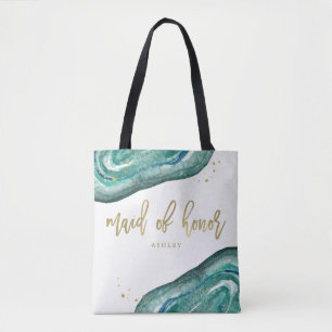 Tote Bag Aquarelle Turquoise et or Look Géode Maid of Honor