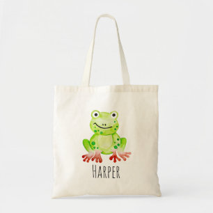 Tote Bag Aquarelle Unisex Baby Jungle Frog and Name