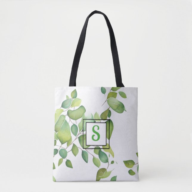 Tote Bag Aquarelle vert eucalyptus feuillage vert (Devant)