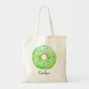 Tote Bag Aquarelle verte mignonne Donut avec arrosage perso