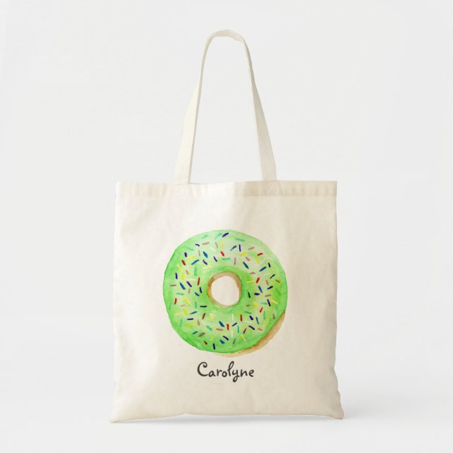 Tote Bag Aquarelle verte mignonne Donut avec arrosage perso (Devant)