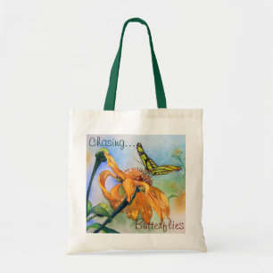 Tote Bag Aquarelle verte tropicale de papillon