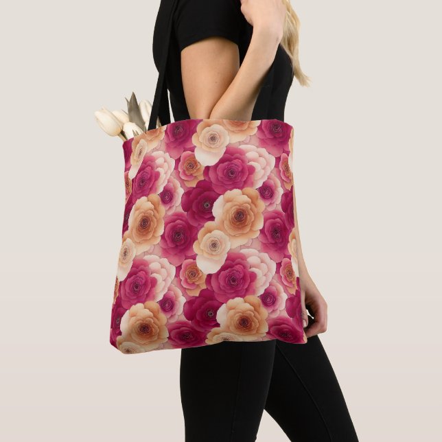 Tote Bag Aquarelle Vibrant Peint rose Fleurs de printemps (De près)