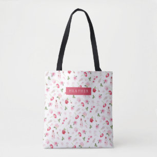 Tote Bag Aquarelle Vintage fille rouge rose Nom du Motif