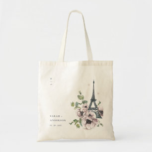Tote Bag Aquarelle vintage Tour Eiffel Mariage Floral