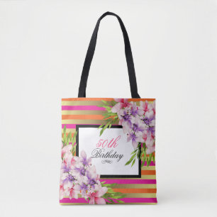 Tote Bag Aquarelle violette et rose Magnolia Anniversaire