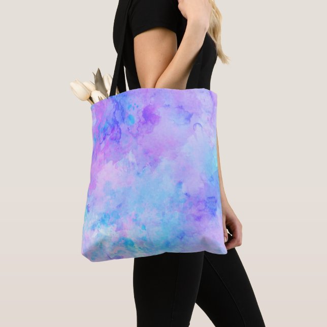 Tote Bag Aquarelle violette et turquoise (De près)