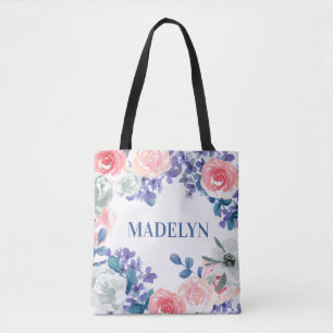 Tote Bag Aquarelle Whimsical Floral Nom personnalisable