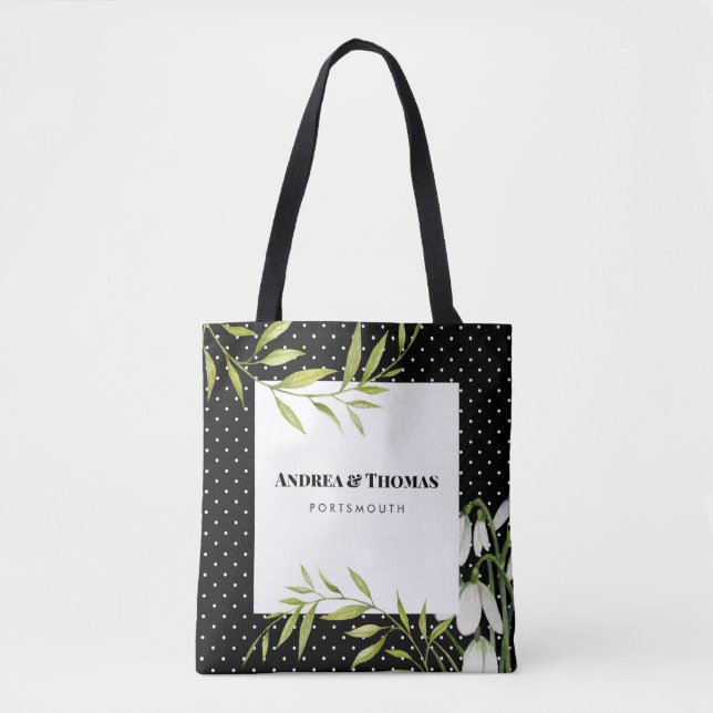 Tote Bag Aquarelle White Snowdrops et Laurel Pois (Devant)