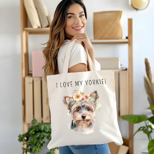 Tote Bag Aquarelle Yorkie Girl I Love my Yorkie