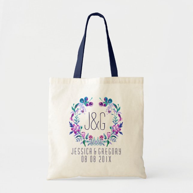 Tote Bag Aquarelles colorées Courbe fleurie (Devant)