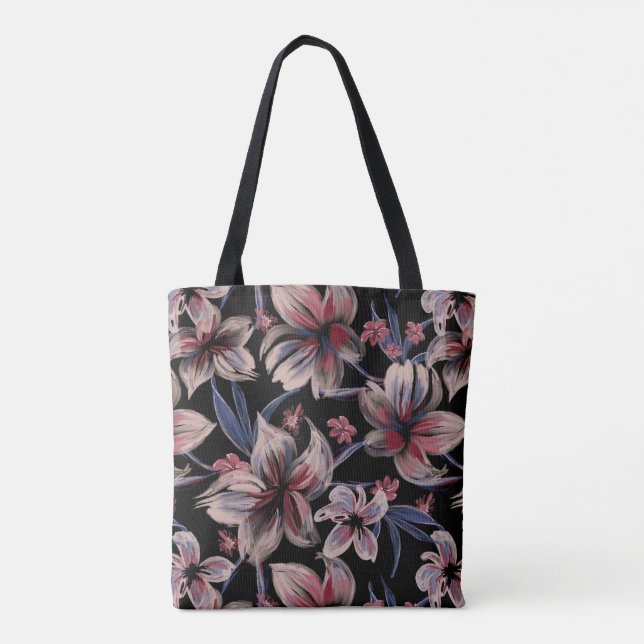 Tote Bag Aquarelles Crimson Floral sur noir (Dos)