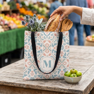 Tote Bag Arabesque Terreuse   Lettre Personnalisée en Mosaï