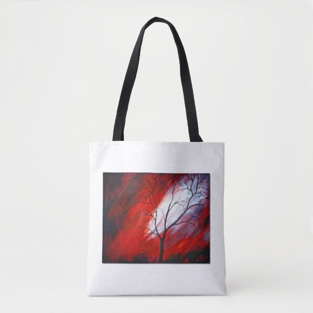Tote Bag Arbre Abstrait et ciel rouge (Devant)