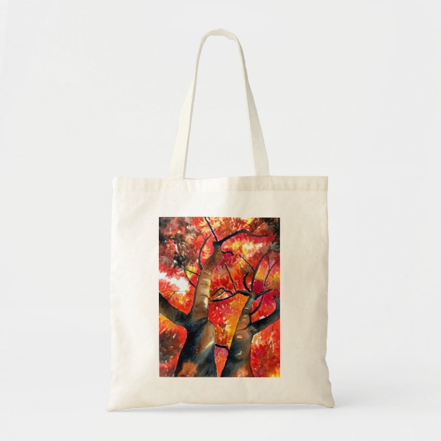 Tote Bag Arbre d'automne japonais à l'aquarelle (Devant)