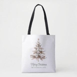 Tote Bag Arbre de Noël à l'aquarelle Boho Nom de famille