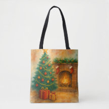 Arbre de Noël à l'aquarelle & Cheminée confortable