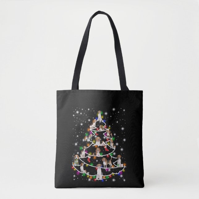 Tote Bag Arbre De Noël beagle Couvert De Lampe De Feu (Devant)