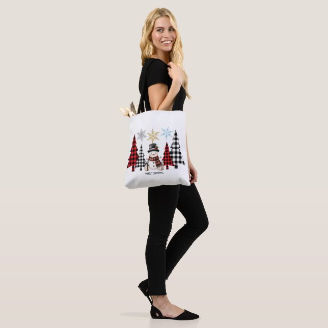 Tote Bag Arbre de Noël bonhomme de neige à carreaux - Amuse (Sur le modèle)