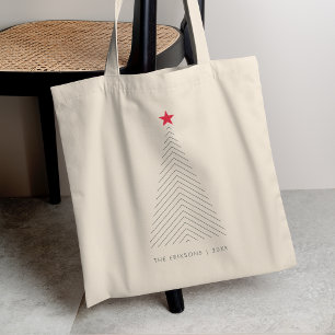 Tote Bag Arbre de Noël minimal Red Star Clean Simple