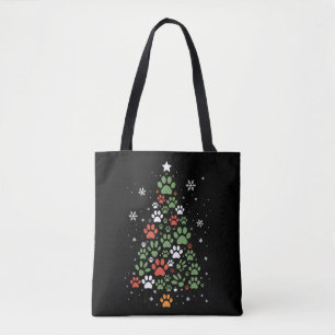 Tote Bag Arbre de Noël Patte d'animal Chats Amoureux de Chi