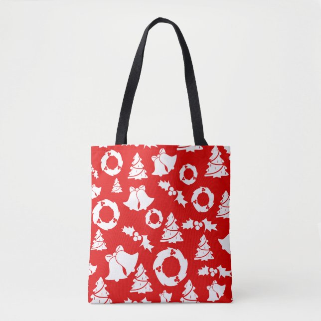 Tote Bag Arbre de Noël rouge cloche la couronne (Devant)