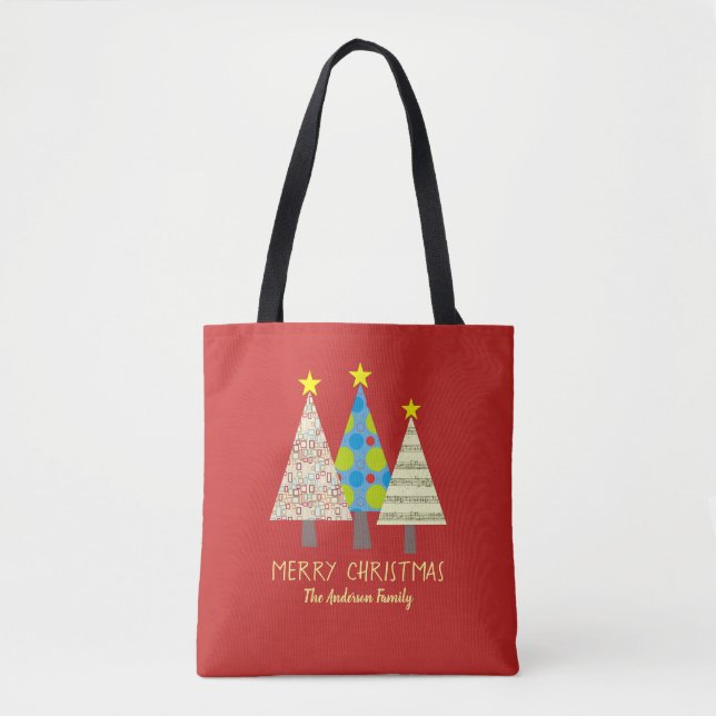 Tote Bag Arbre de Noël rouge de fêtes (Devant)